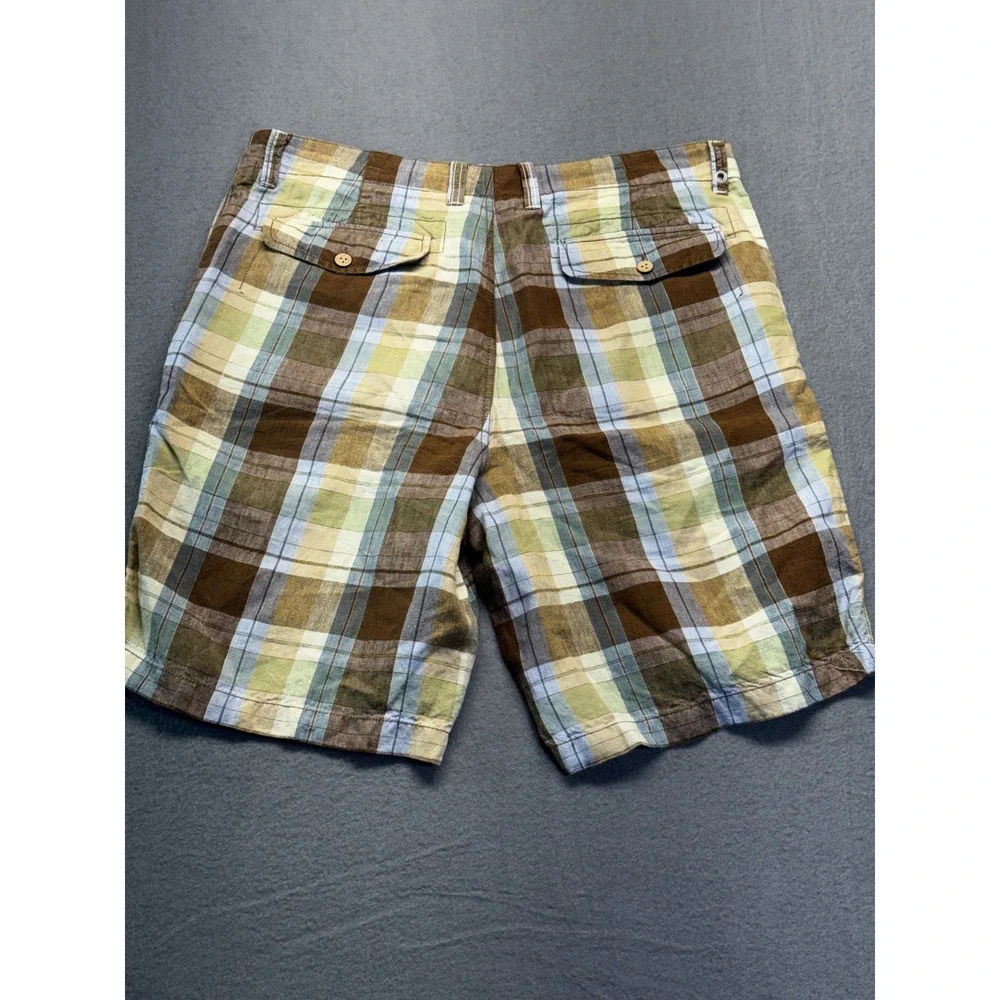 Tommy Bahama Relax Mens 35 Plaid Shorts 100% Linen Brown Blue‎ Green Summer